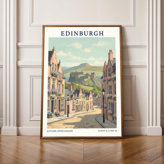 Edinburgh Streetscape Poster Scottish Print Living Room Wall Decor