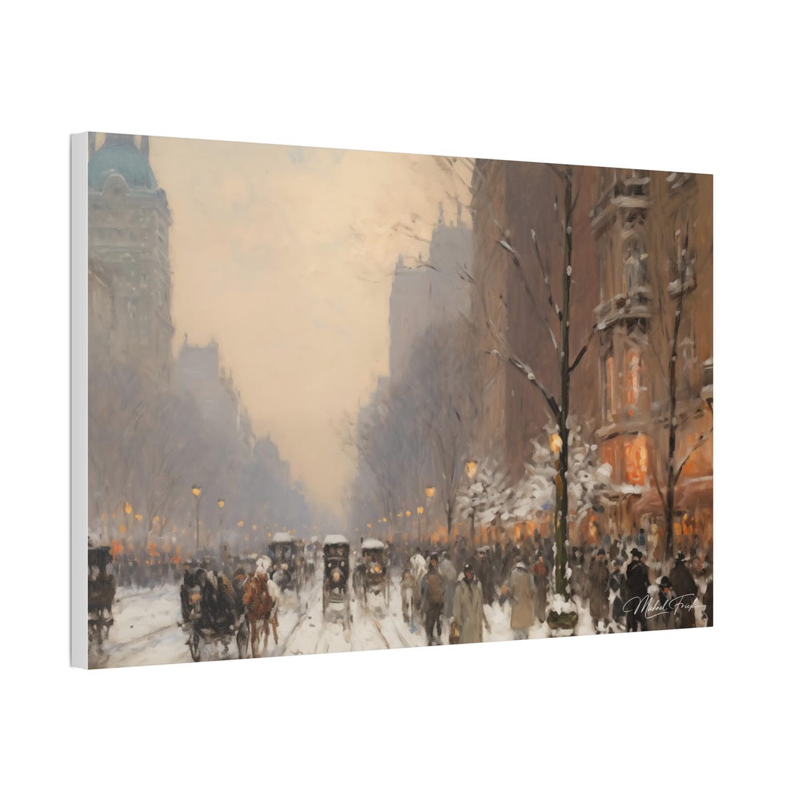 Snowy City Street Evening Carriage Ride Vintage Scene Poster - Image 5