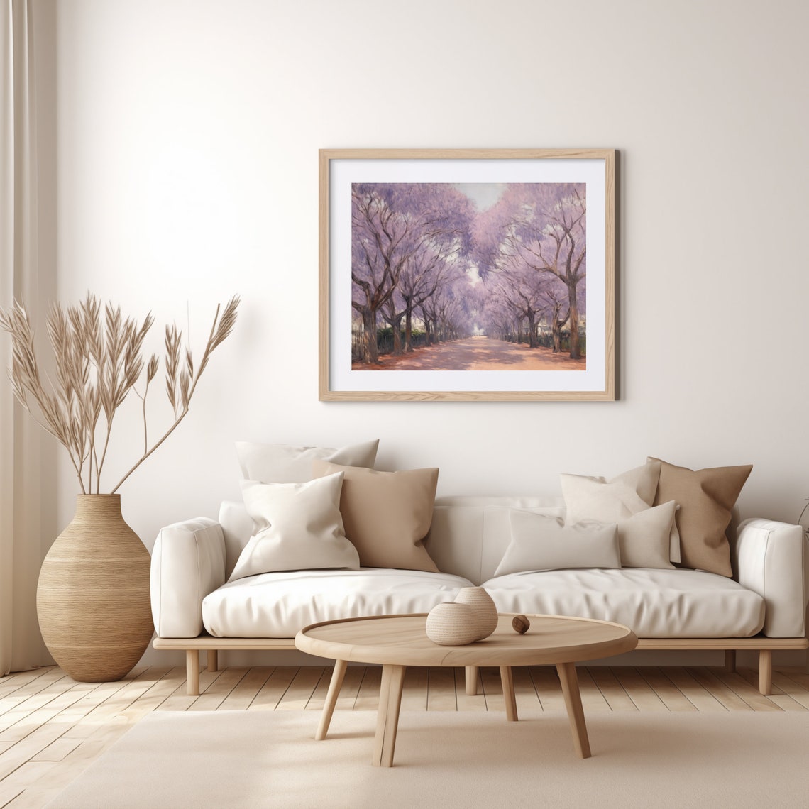 Jacaranda Trees In Bloom Lining Both Sides Of A Street Vintage Inspired Landscape Print - Image 3
