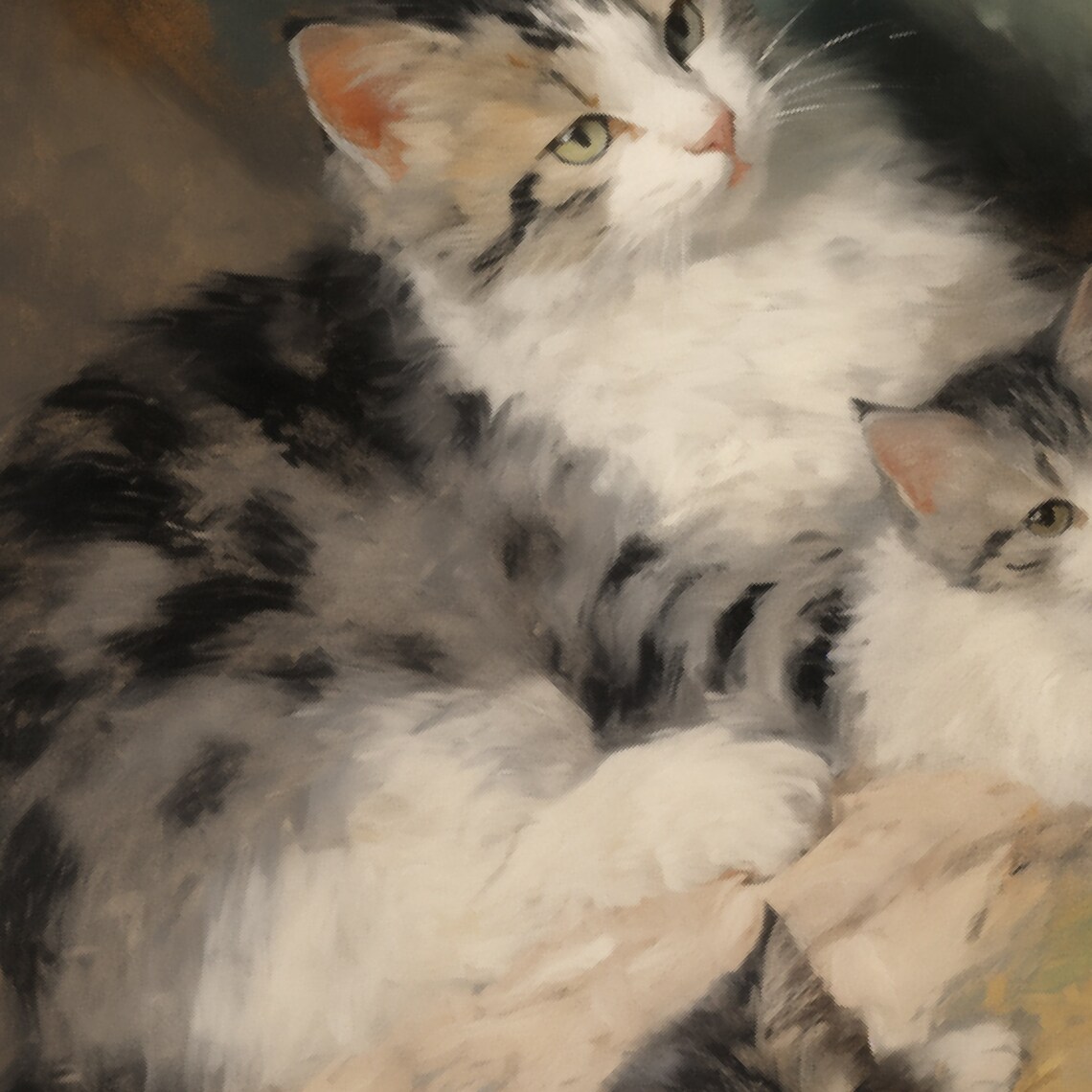Mother Cat With Two Kittens Vintage Style Pet Portrait Poster - Image 5