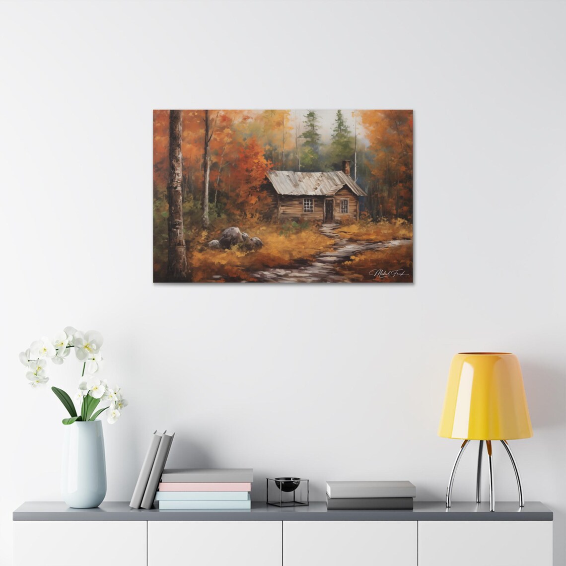 Cozy Log Cabin in Autumn Woods by Stream Fall Foliage Poster - Image 7