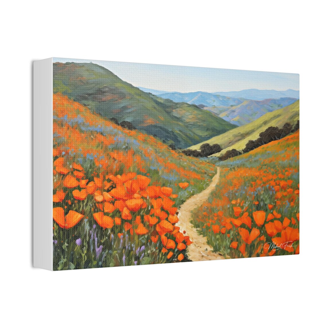 Orange California Poppies Covering A Hillside Valley Path Poster - Image 3