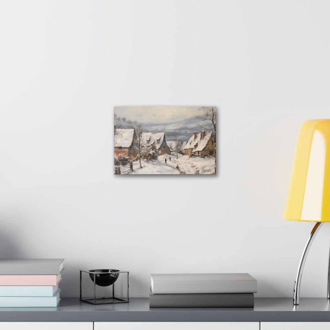 Snow Covered Village Winter Daytime Scene Landscape Art Poster - Image 6