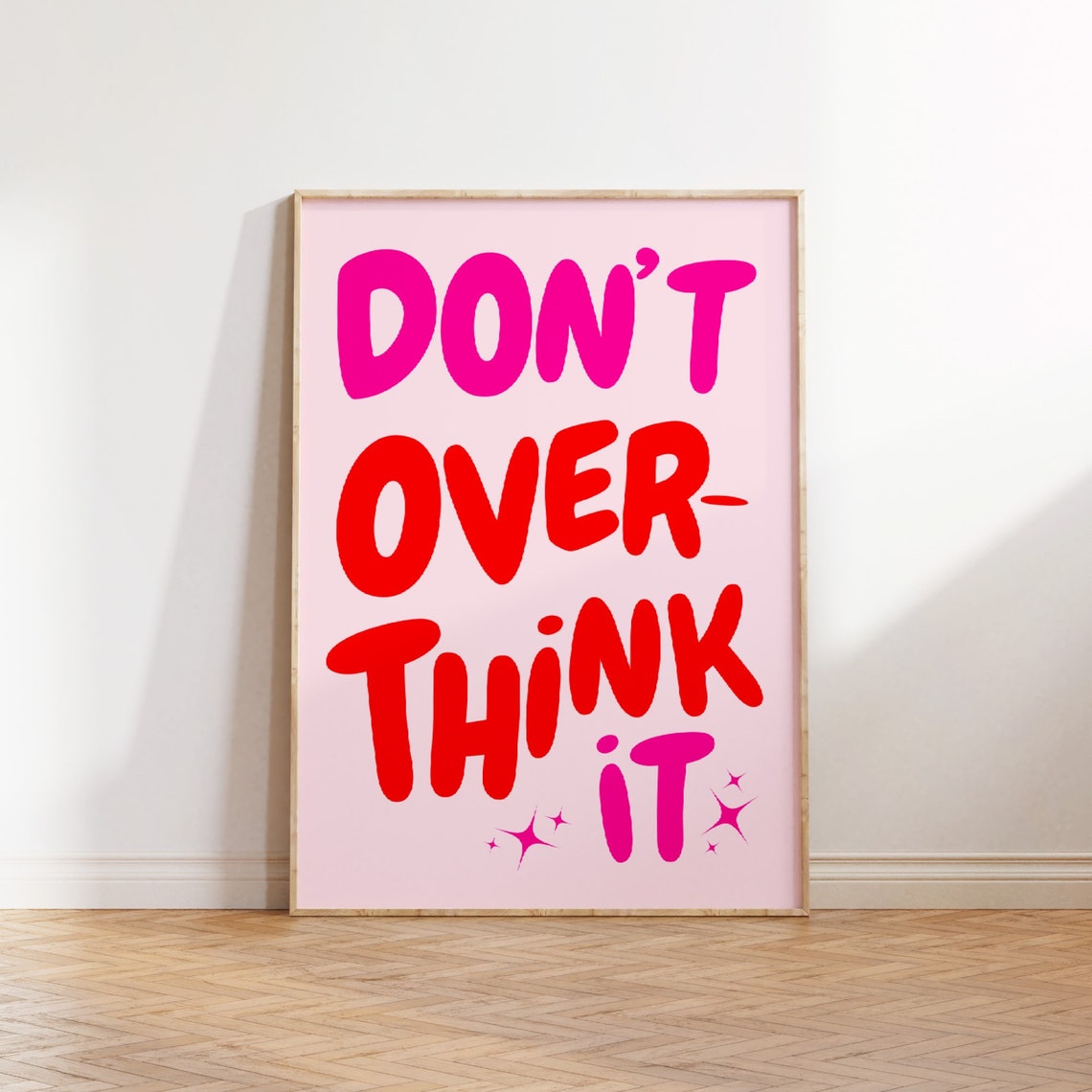 Dont Overthink It Pink Red Motivational Sparkle Quote Poster - Image 3