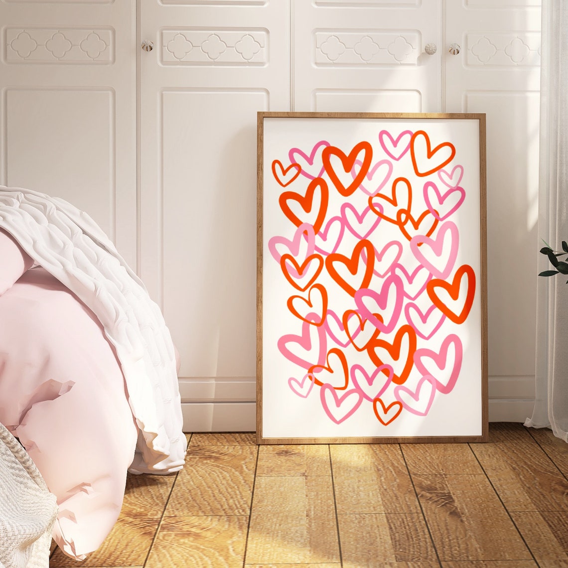 Pink Orange Graffiti Hearts Pattern Colorful Doodle Heart Poster - Image 3