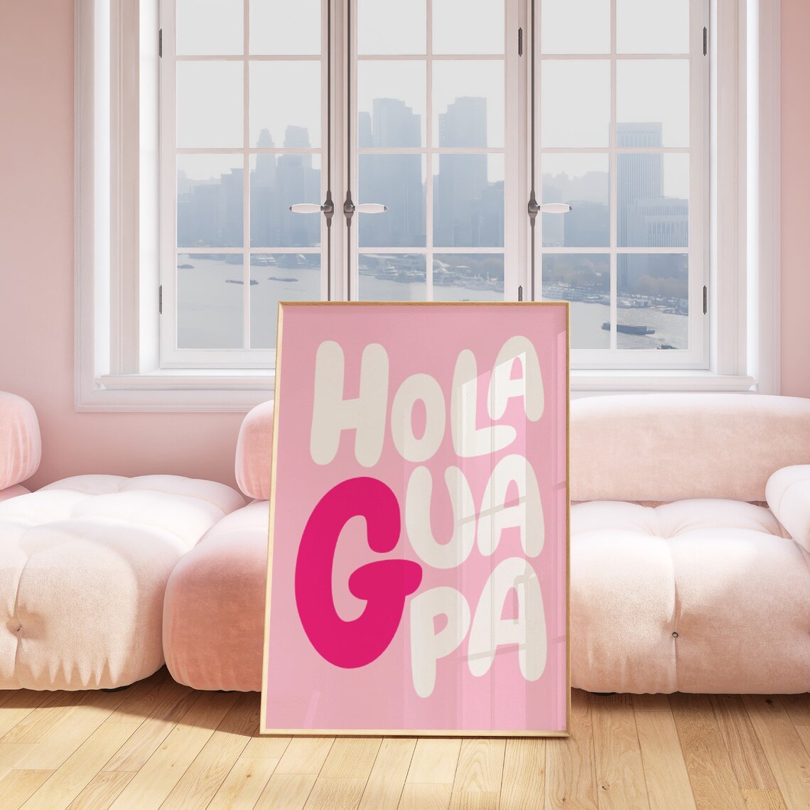 Hola Guapa Pink Bubble Letter Typography Spanish Quote Poster
