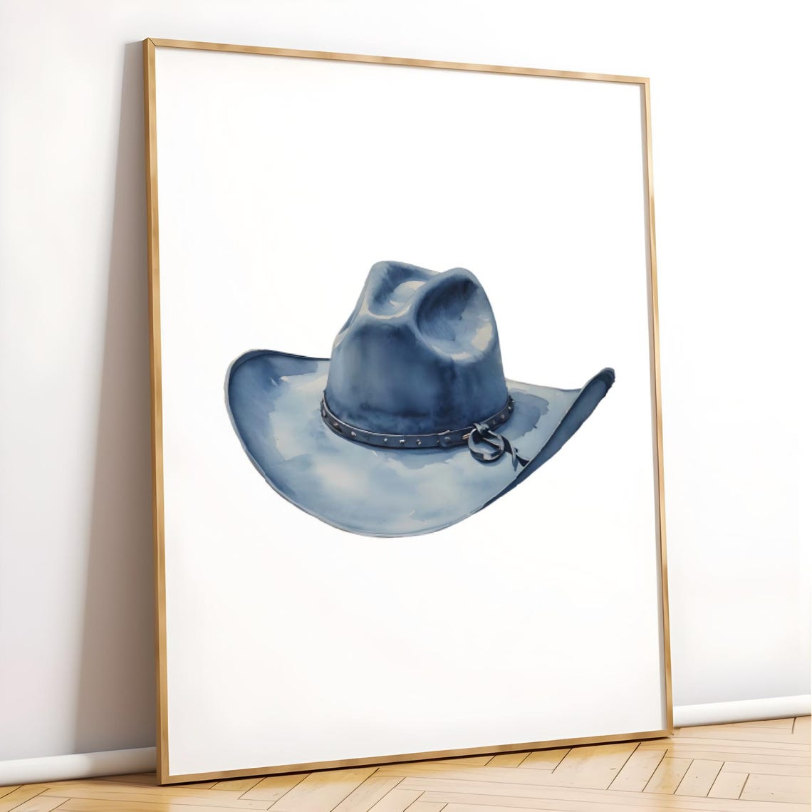 Blue Cowboy Hat Watercolor Minimalist Western Chic Decor Poster - Image 3