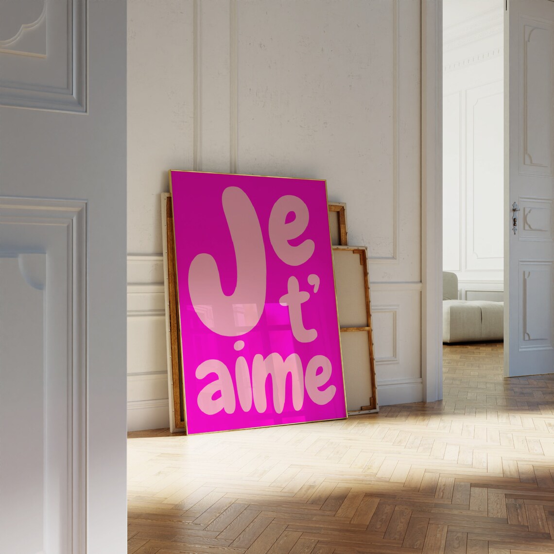 Je taime Hot Pink Bubble Letter French Love Phrase Wall Poster - Image 3