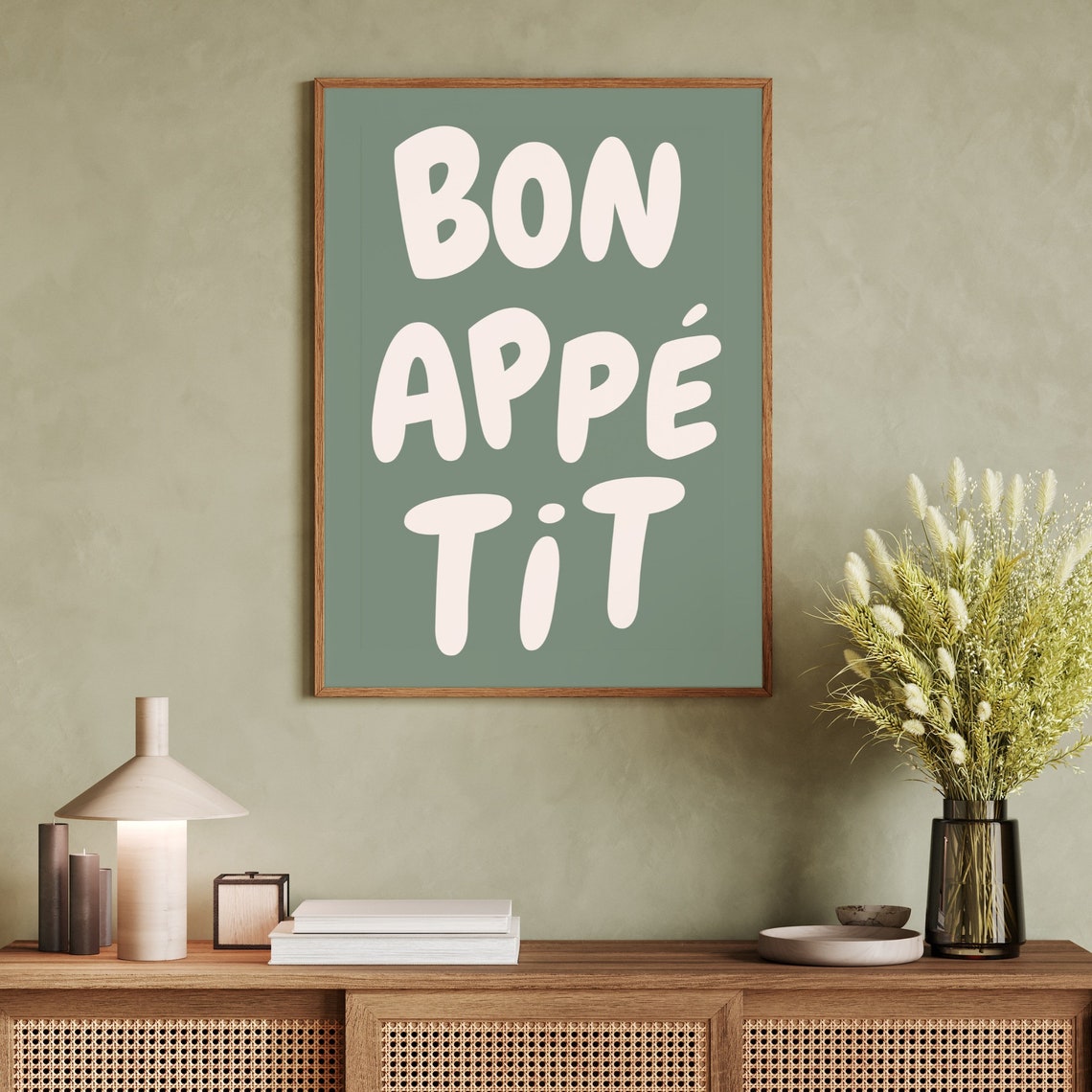Bon Appetit French Kitchen Quote Sage Green Retro Typography Poster - Image 4