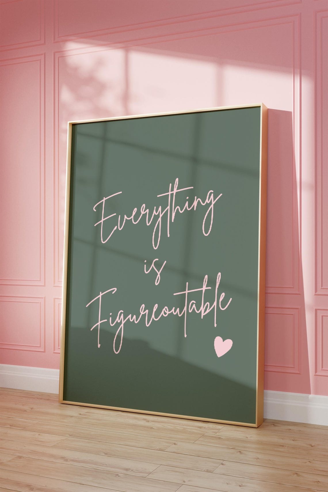Everything Is Figureoutable Uplifting Quote Print Inspirational Wall Art Pink Sage Green Office Print Motivational Affirmation Poster - Image 2