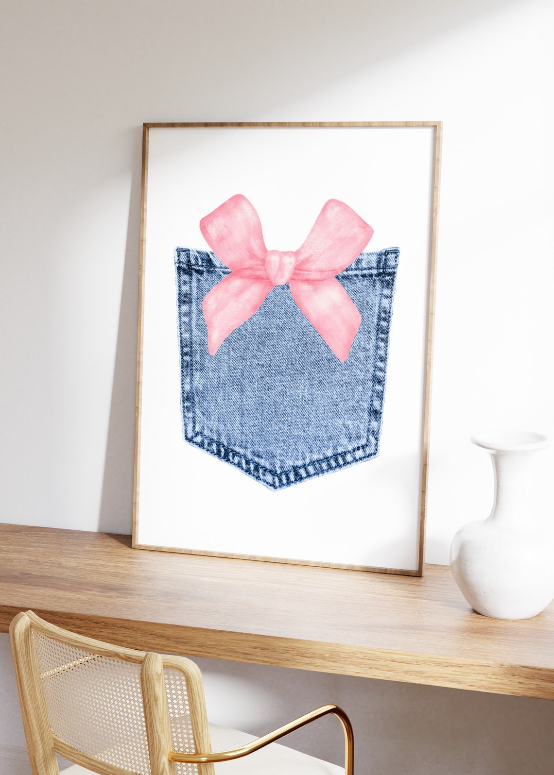 Pink Bow Print Demim Blue Wall Art Denim Prints Western Cowgirl Print Vintage Cowgirl Art Retro Wall Art Gift For Teen Girl - Image 4