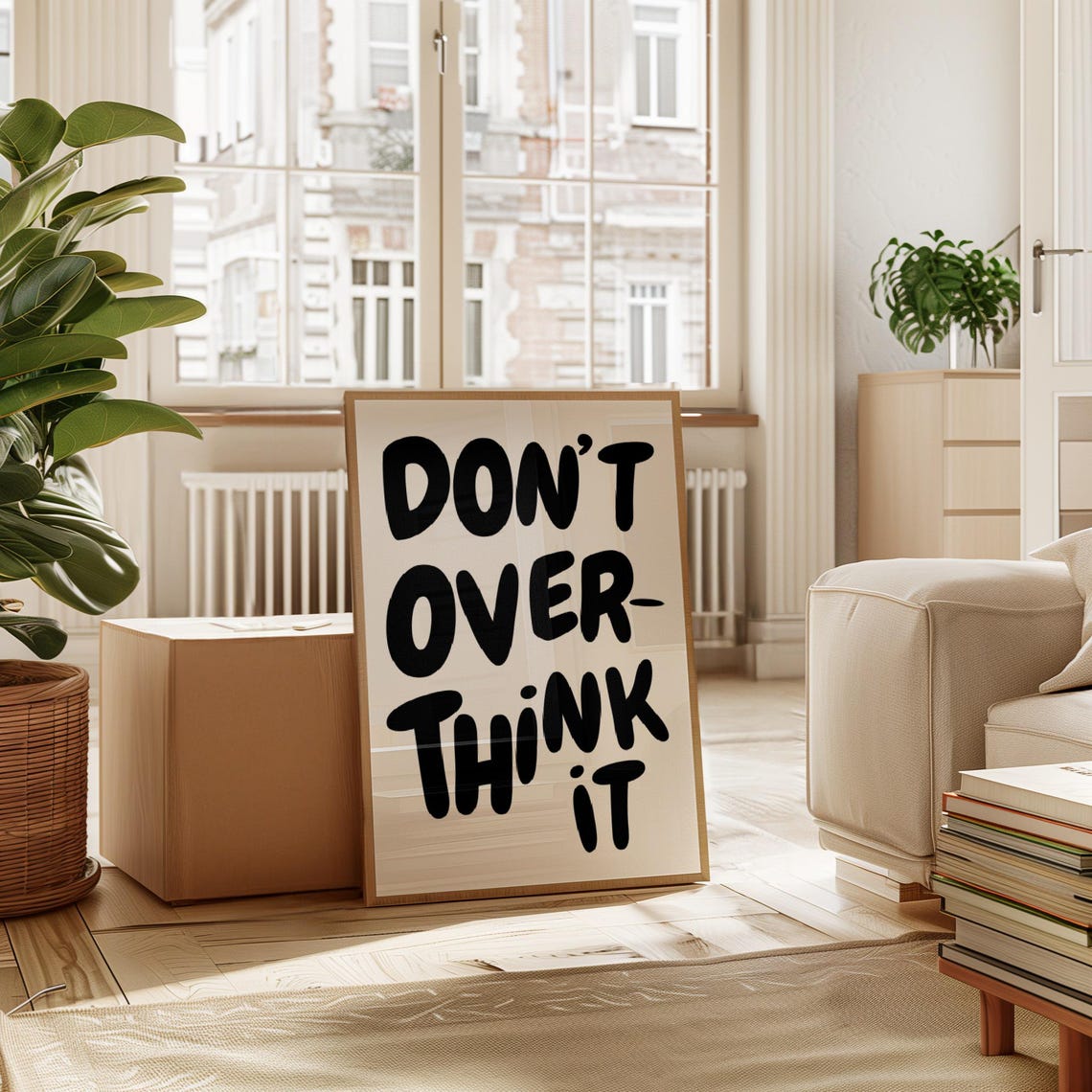 Dont Overthink It Quote Print Black White Preppy Dorm Room Art Maximalist Inspirational Wall Art Motivational Typography Print - Image 3