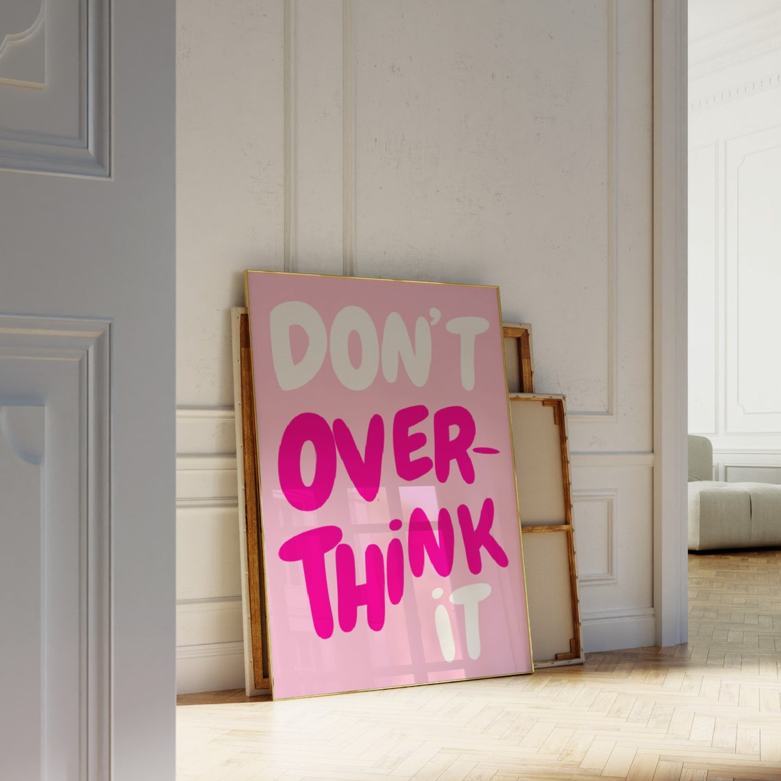 Don't Overthink It Pink Bubble Letter Uplifting Quote Poster - Image 3