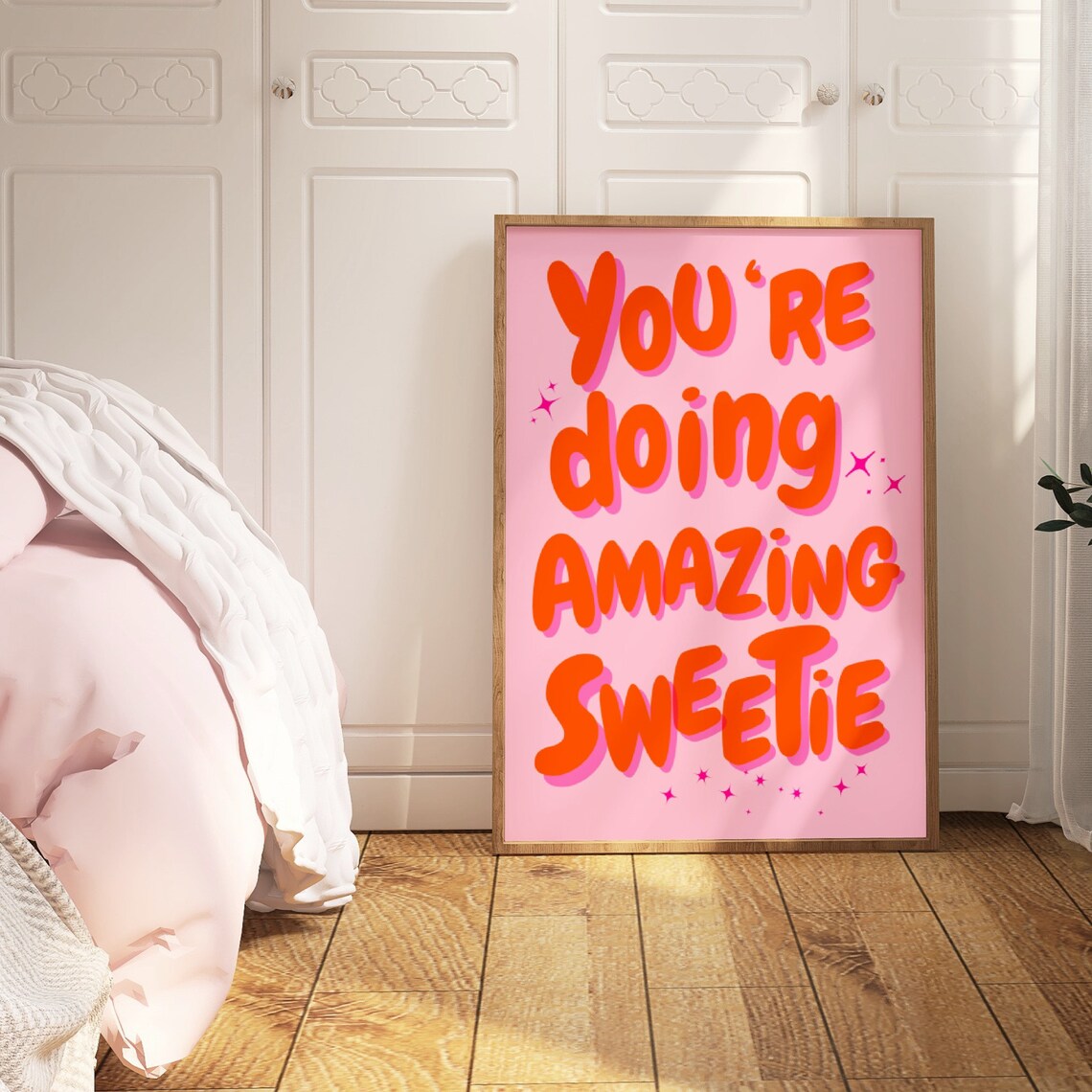 Youre Doing Amazing Sweetie Pink Quote Poster Retro Encouragement Art - Image 2