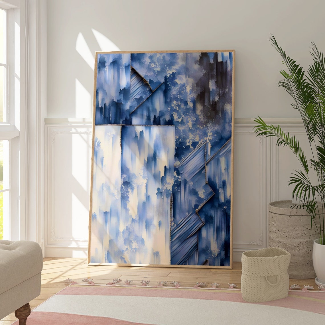 Demim Blue Wall Art Denim Prints Western Cowgirl Print Vintage Cowgirl Art Retro Wall Art Coastal Cowgirl Blue Abstract Art - Image 2