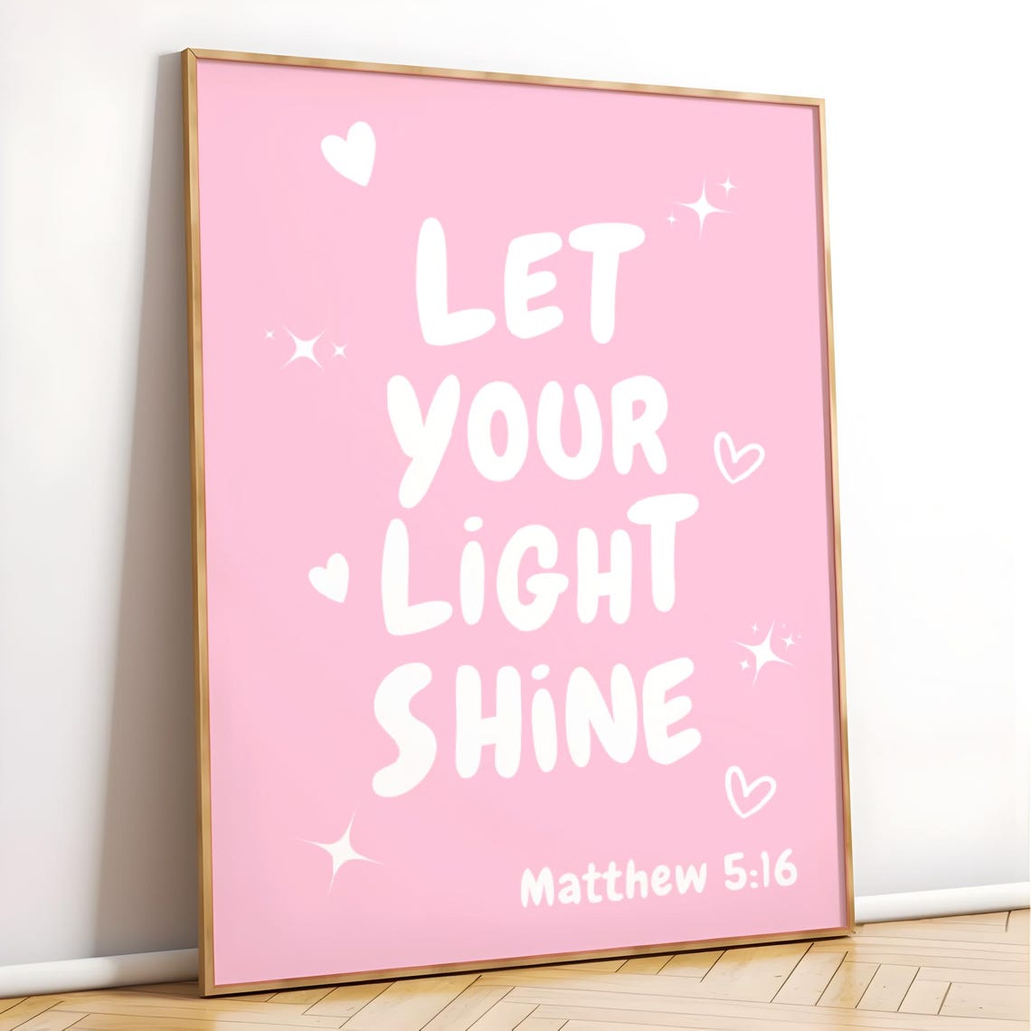 Let Your Light Shine Matthew 5:16 Pink Scripture Typography Poster - Image 3