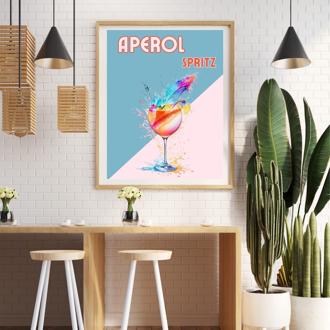 Aperol Spritz Retro Cocktail Poster Vintage Bar Pink Blue Splash Art - Image 2