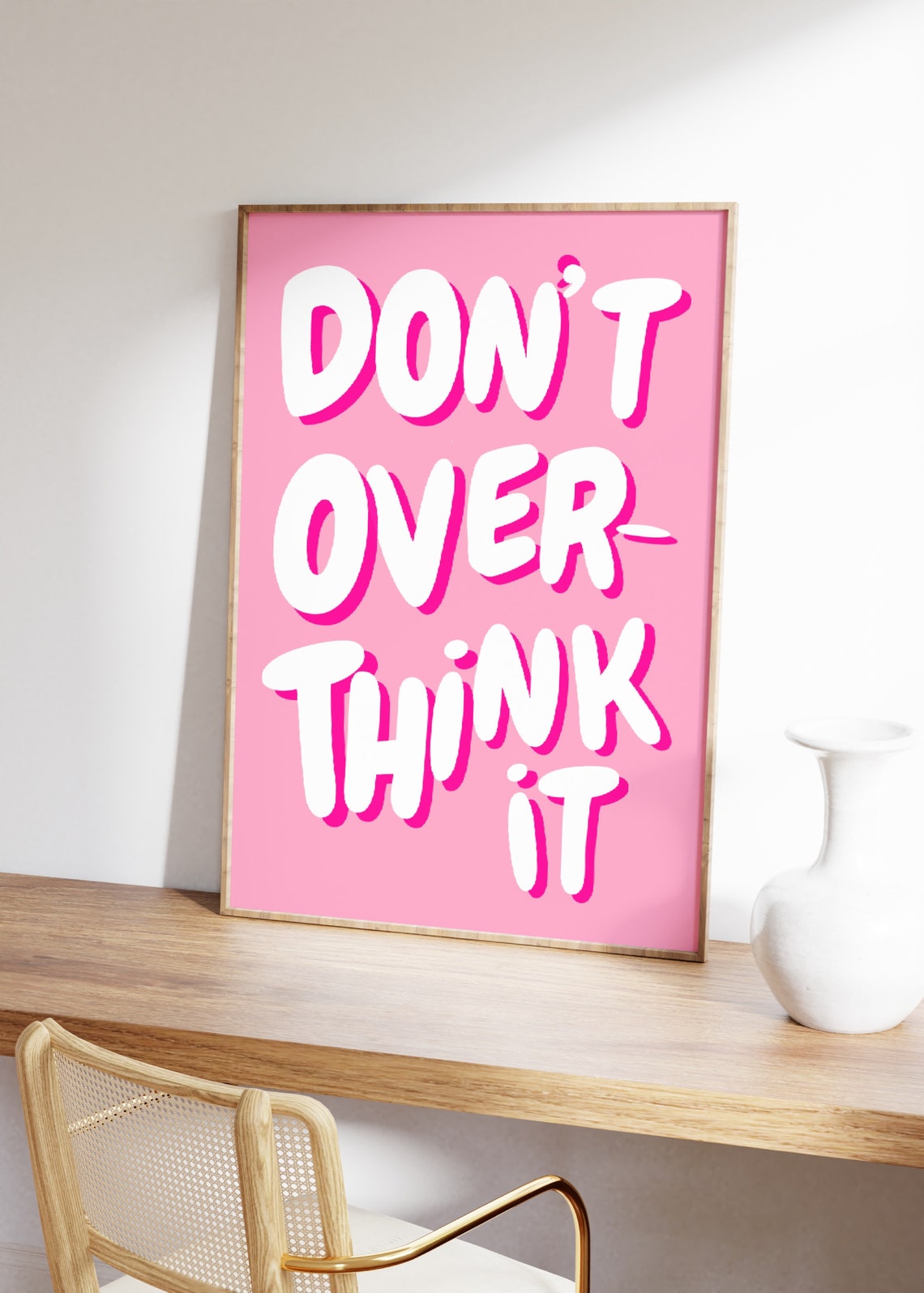 Dont Overthink It Quote Print Girly Pink Preppy Dorm Room Art Maximalist Inspirational Wall Art Motivational Typography Print - Image 2