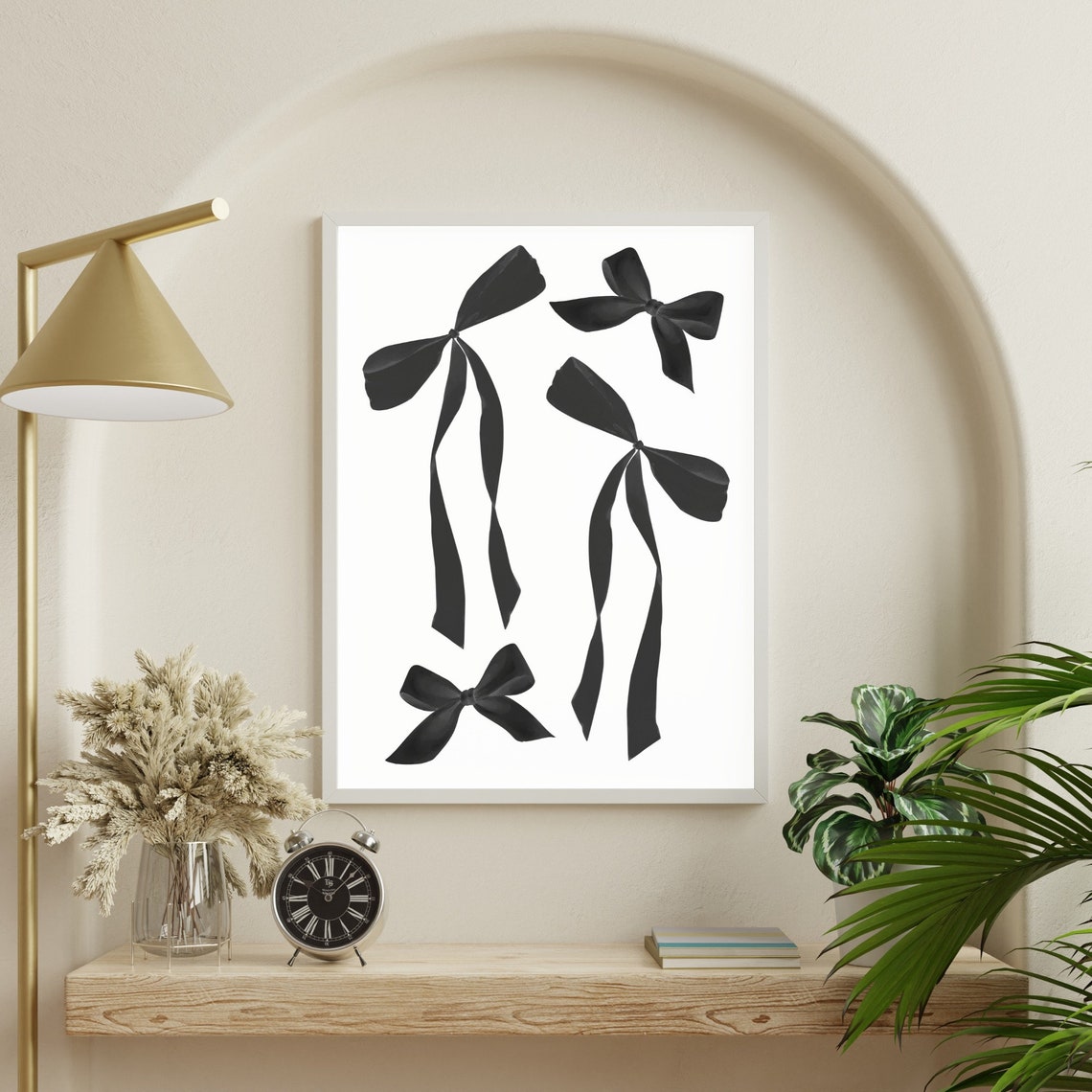Black Ribbon Bows Neutral Minimalist Coquette Aesthetic Poster - Image 3