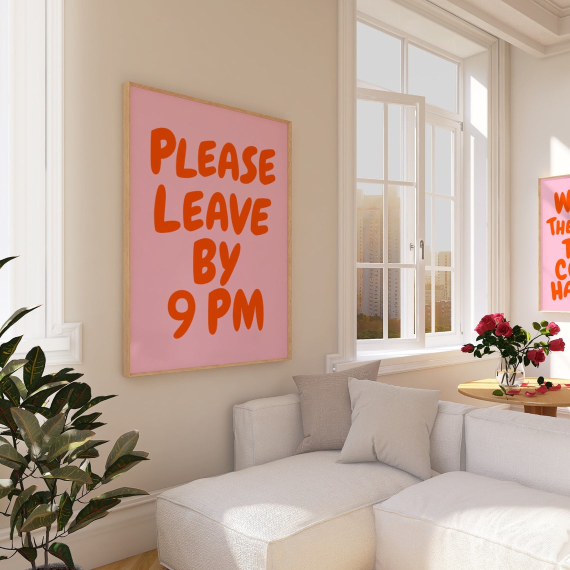 Please Leave by 9 PM Red and Pink Funny Goodbye Poster Art Decor - Image 2