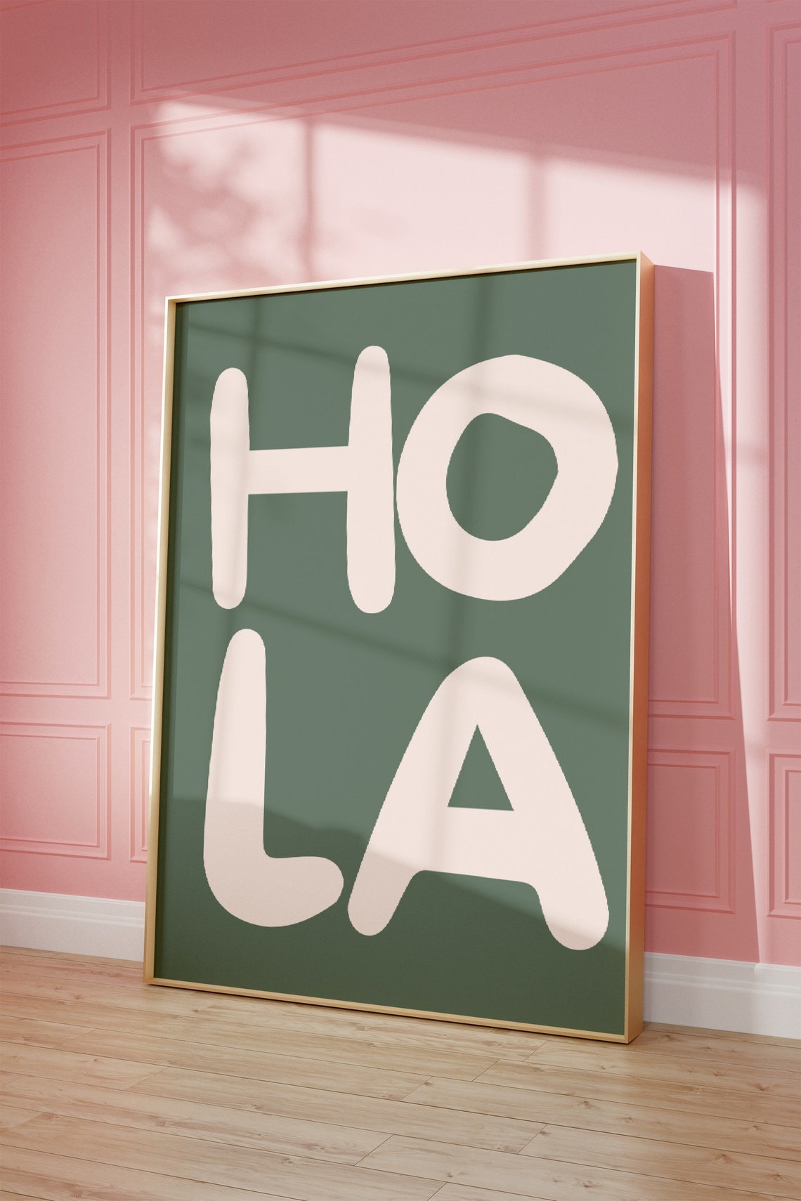 Hola Cream Chunky Bubble Letter Sage Green Spanish Phrase Poster - Image 4