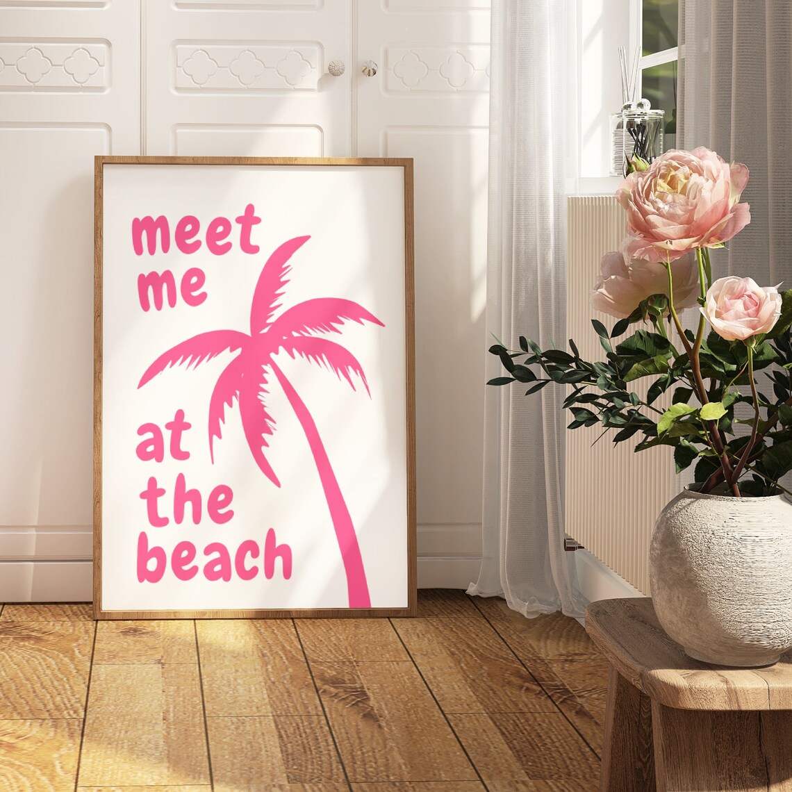 Meet Me At The Beach Pink Palm Tree Summer Quote Trendy Poster - Image 3
