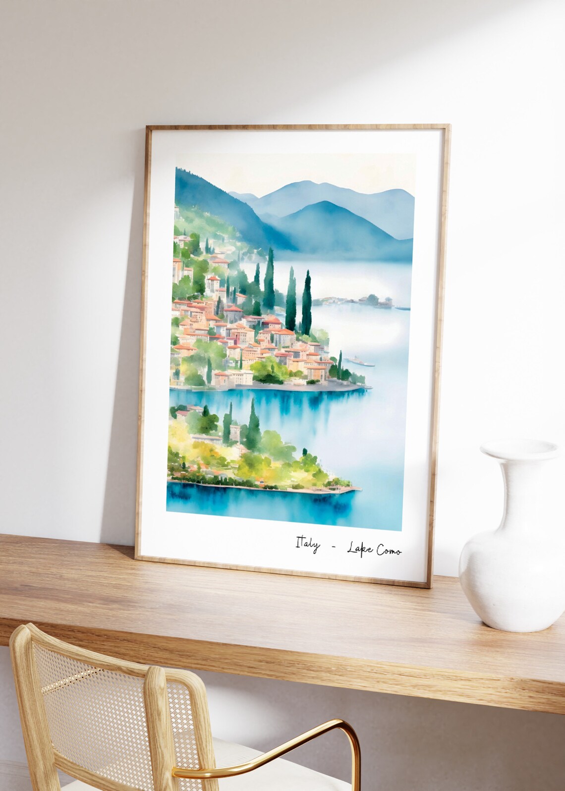 Lake Como Italy Watercolor Lakeside Italian Town Travel Poster - Image 2