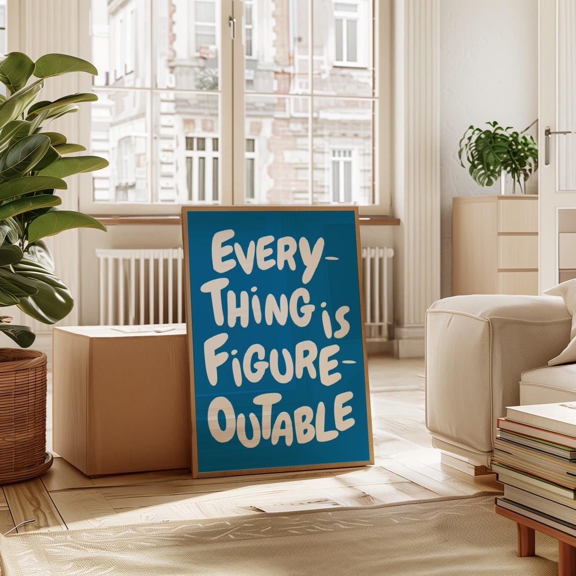 Everything Is Figureoutable Wall Art Uplifting Quote Print Inspirational Wall Art Blue Office Print Motivational Affirmation Poster - Image 3