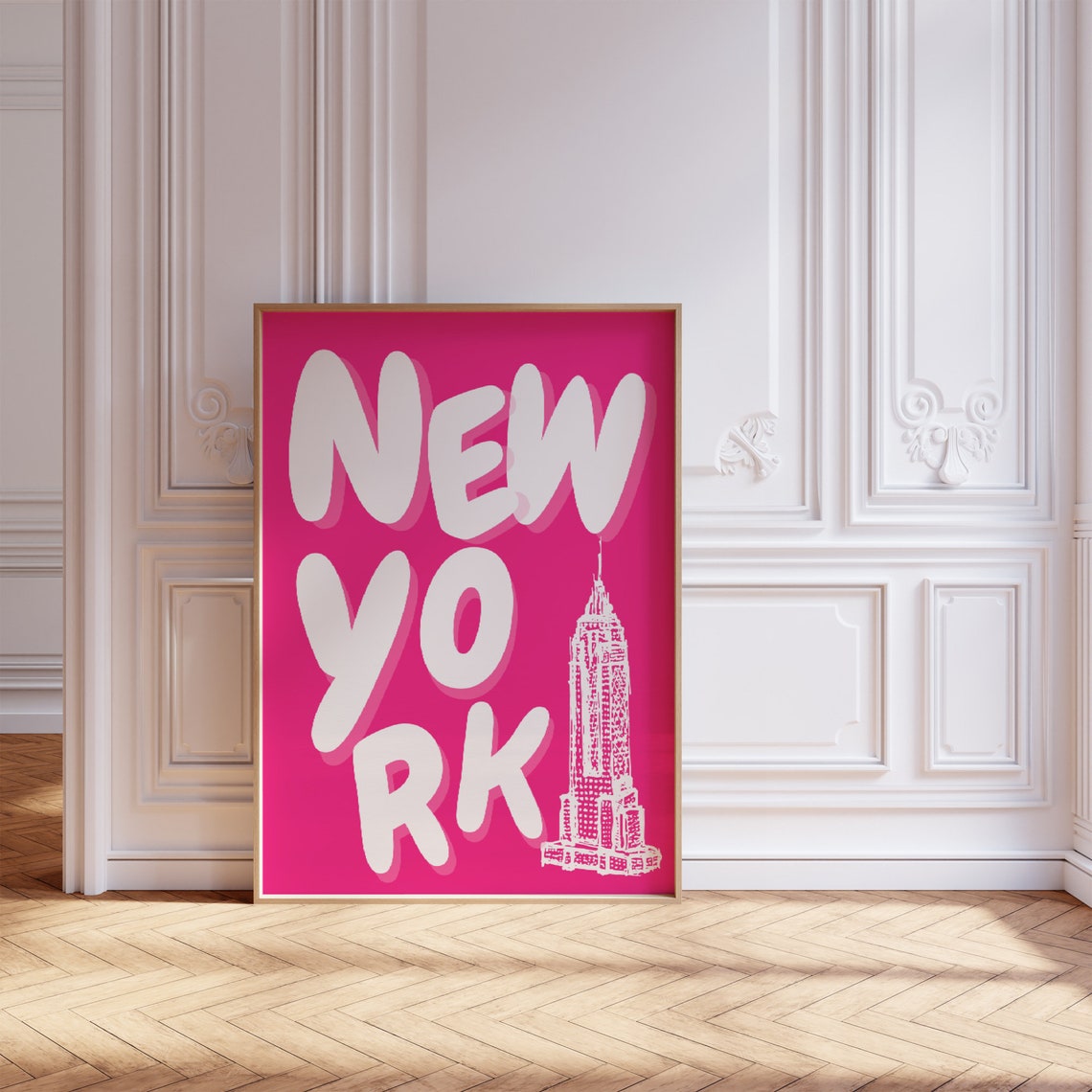 New York Bubble Letter Empire State Building Typography Poster - Image 2
