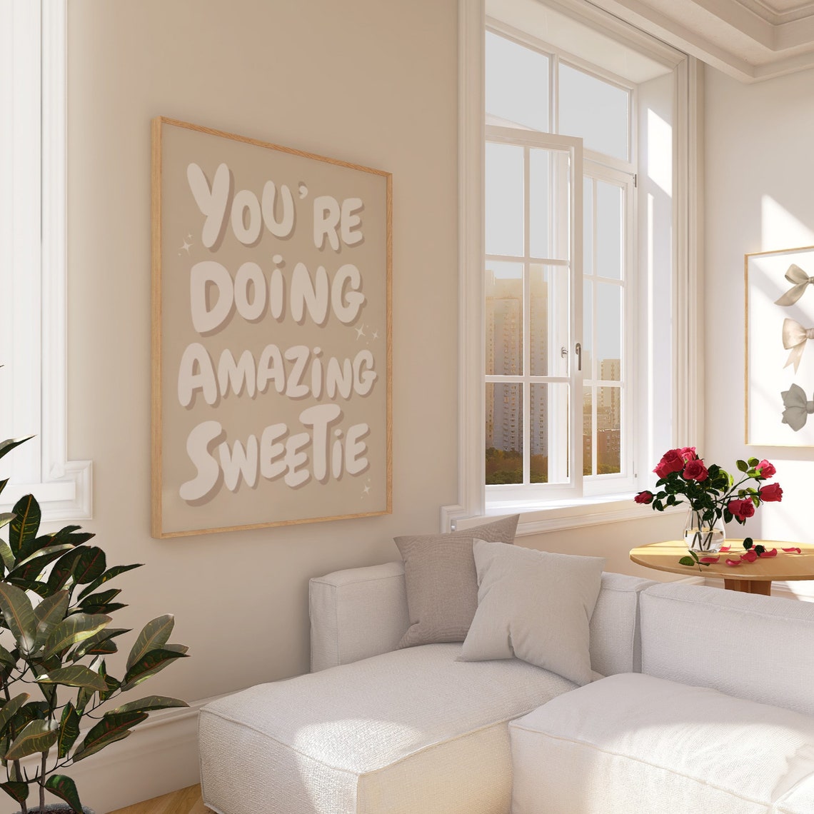 Youre Doing Amazing Sweetie Print Affirmation Wall Art Teen Girl Room Decor Girly Poster Trendy Art Beige Preppy Dorm Decor - Image 3