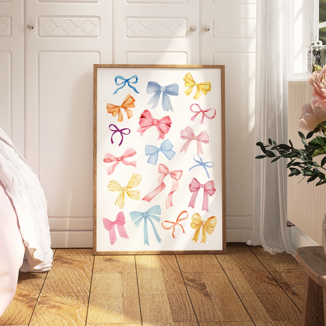 Pastel Bow Collage Watercolor Poster Coquette Ribbon Girly Decor Art - Image 2