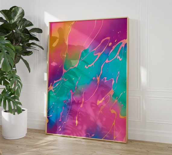 Marble Pink Abstract Painting Preppy Room Decor Maximalist Wall Art Aesthetic Room Decor College Dorm Decor Bar Cart Art Girly Wall Art