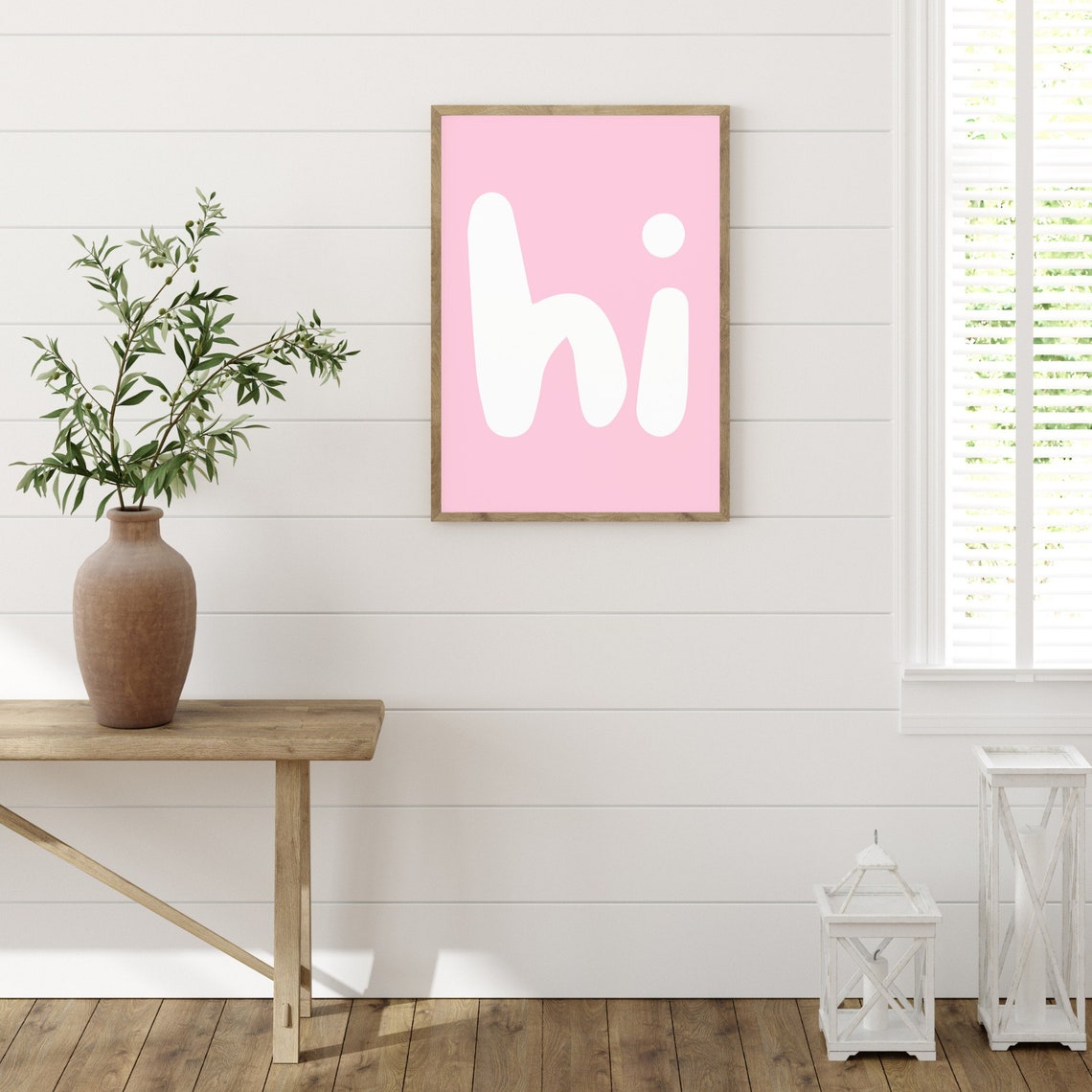 Hi Bubble Letter Pink Minimalist Poster Simple Typography Room Decor - Image 2
