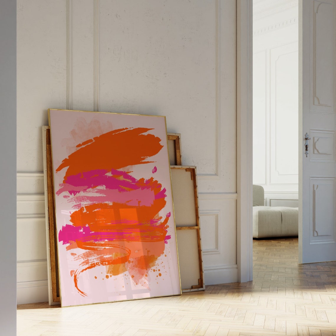 Vibrant Orange Pink Abstract Brushstroke Bold Modern Color Poster - Image 3