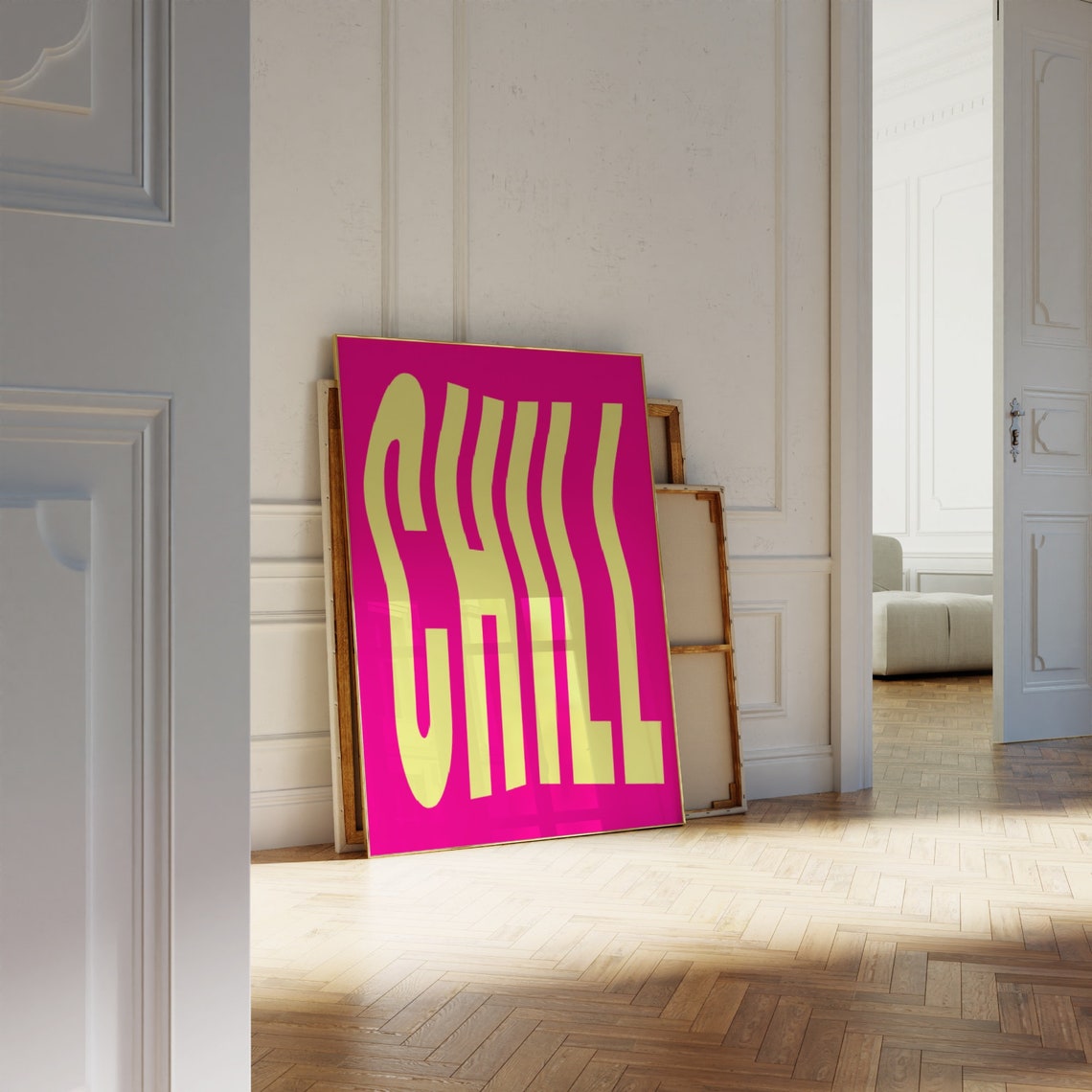 Chill Wavy Yellow Hot Pink Retro Psychedelic Typography Poster - Image 4
