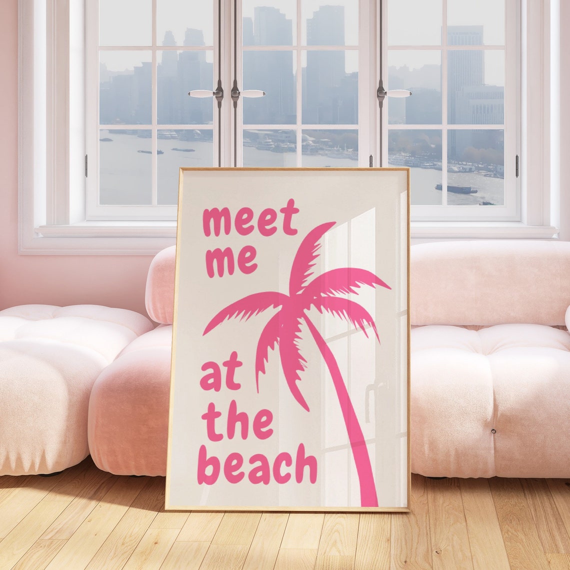 Meet Me At The Beach Pink Palm Tree Summer Quote Trendy Poster - Image 2