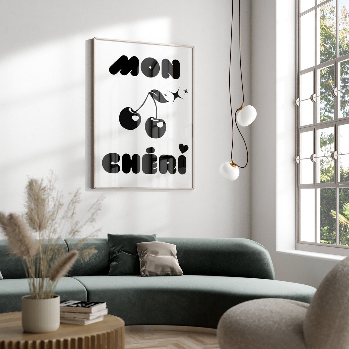 Mon Cheri Cherry Graphic Black and White Retro Y2K Poster Wall Decor - Image 3