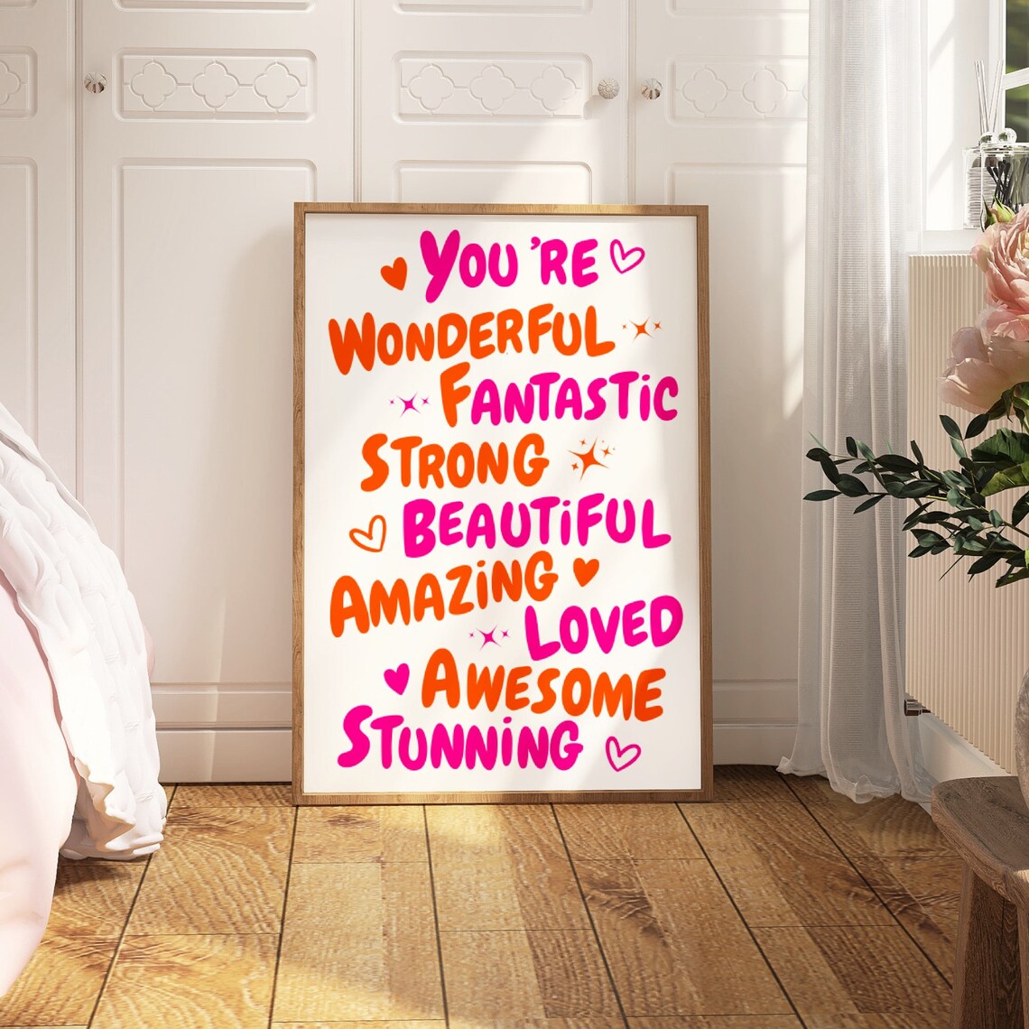 You Are Amazing Affirmation Quote Art Print, 70s Pink - Image 4