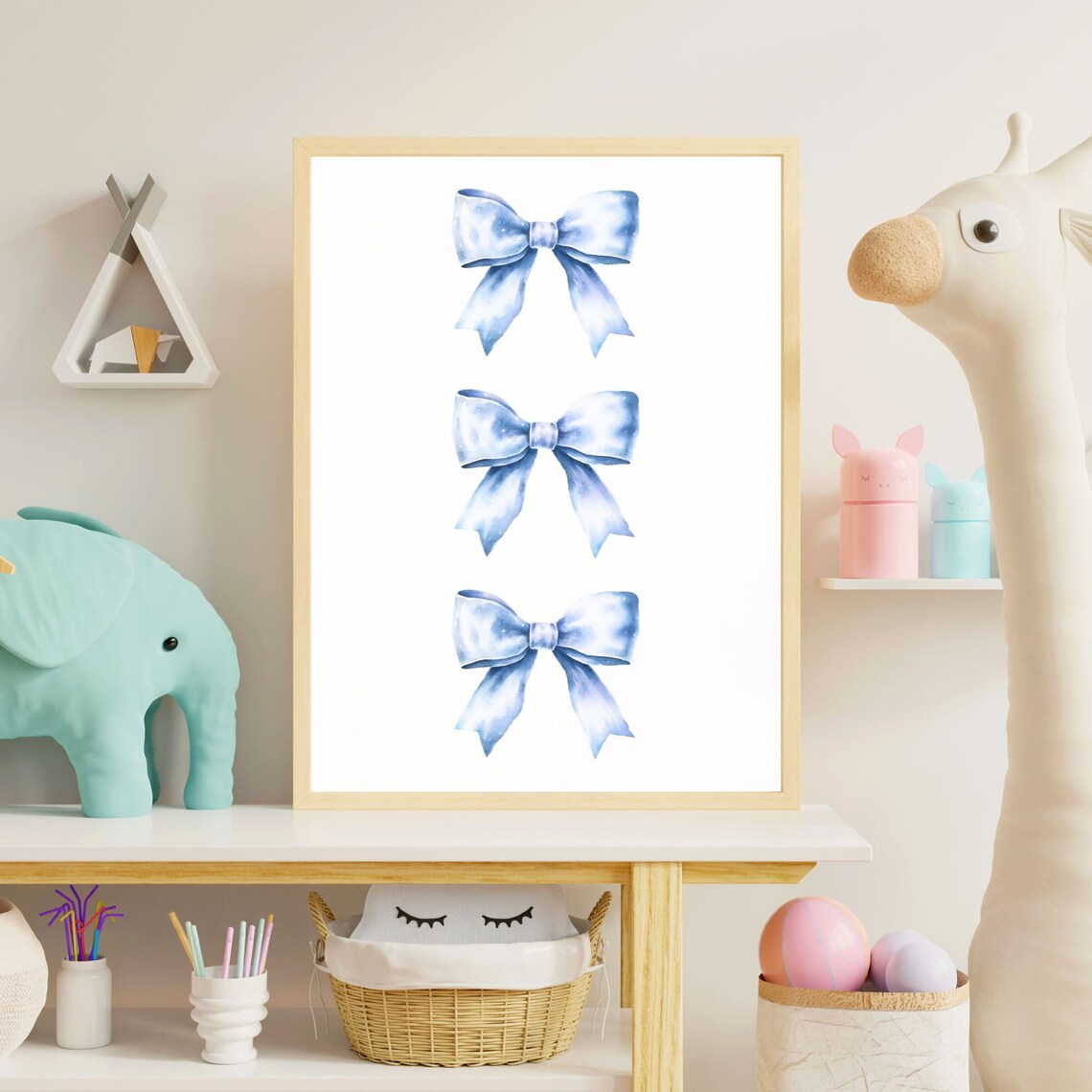 Soft Blue Watercolor Bows Trio Preppy Coquette Ribbon Poster - Image 2