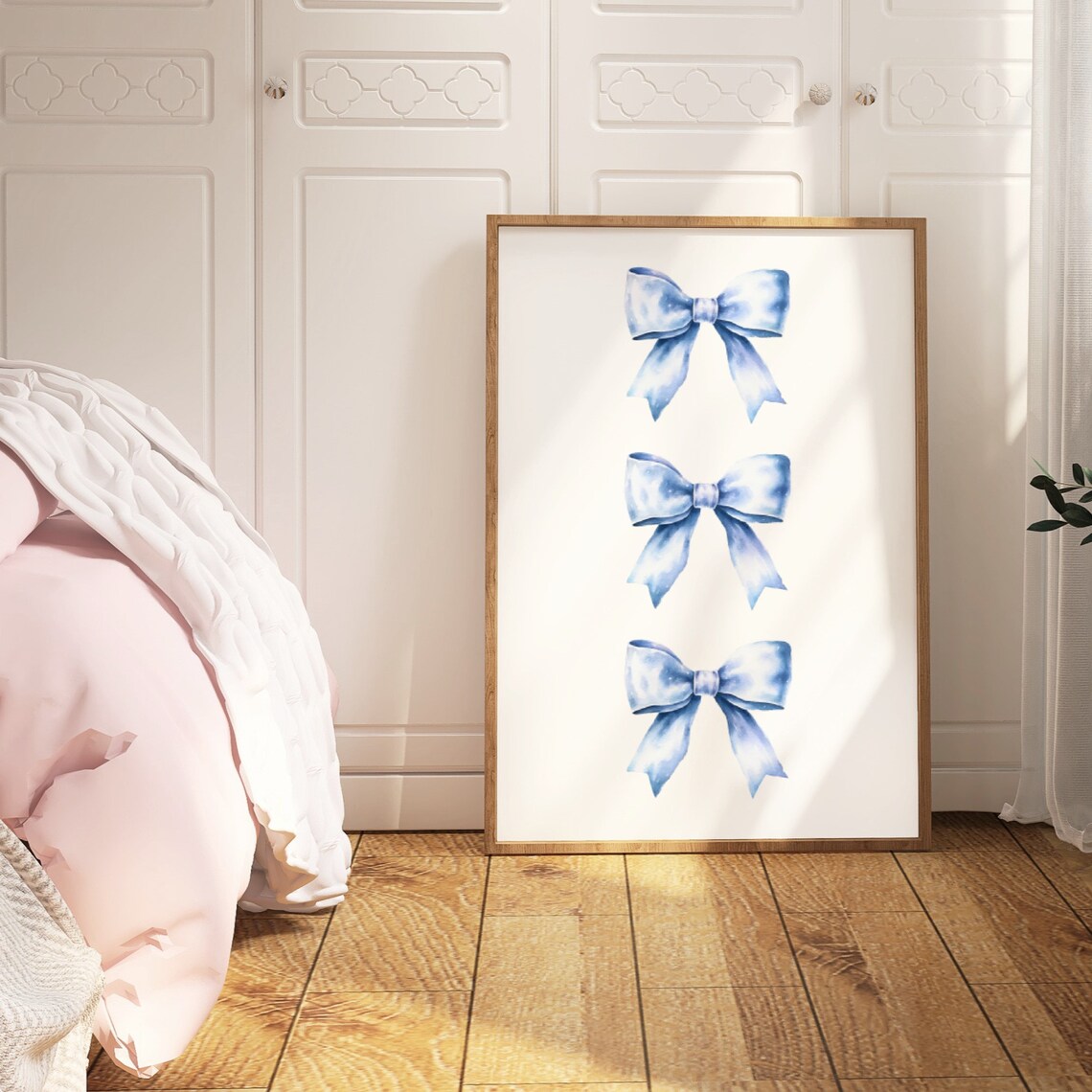 Soft Blue Watercolor Bows Trio Preppy Coquette Ribbon Poster - Image 3