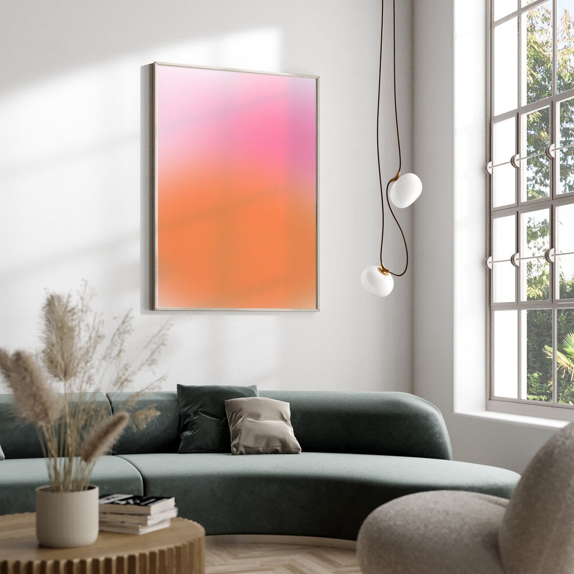 Peachy Pink Orange Gradient Aura Minimalist Modern Sunset Wall Art - Image 3