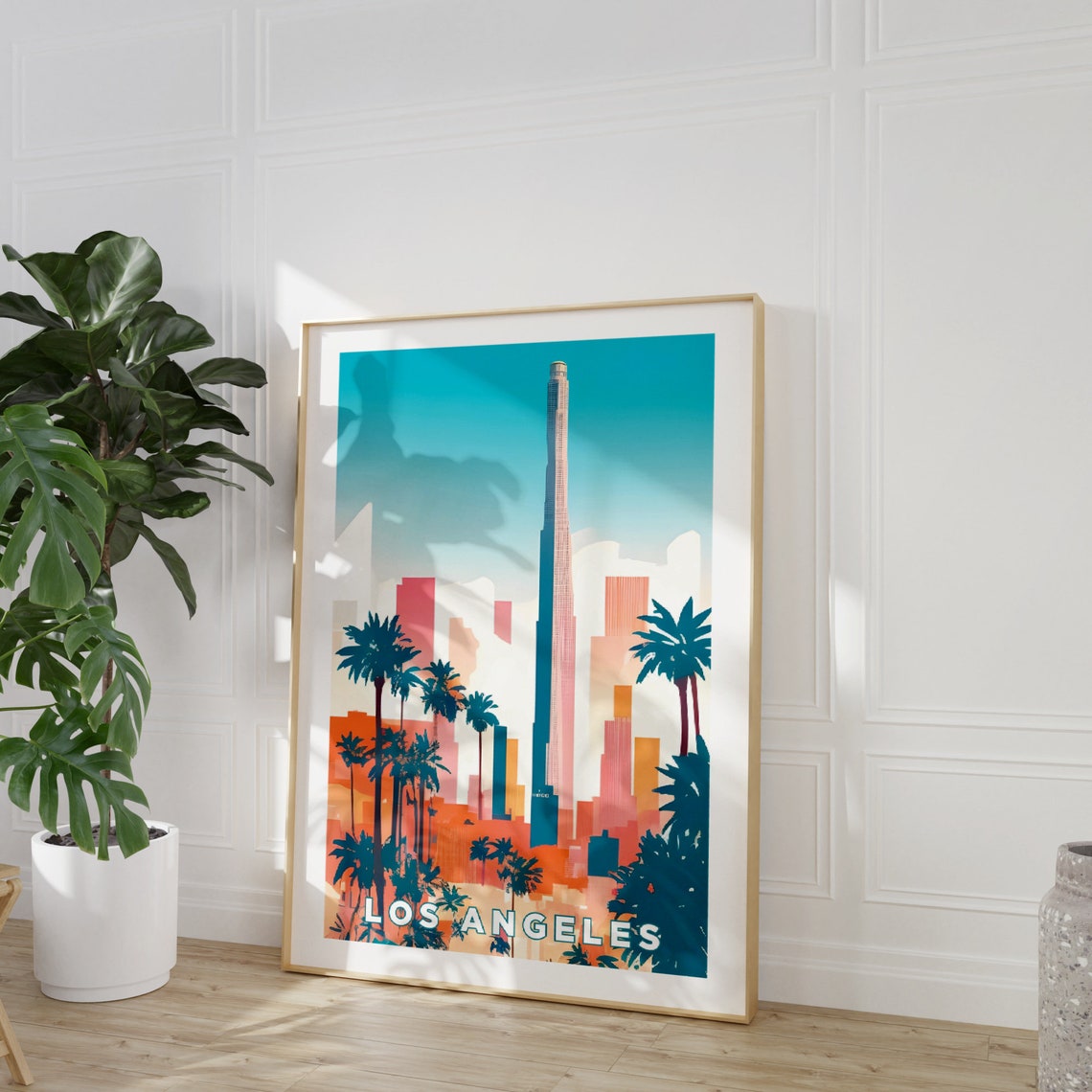 Los Angeles City Travel Print Art Pink Blue La Travel Exhibition Print Trendy Wall Print La Poster Travel Posters Usa - Image 3