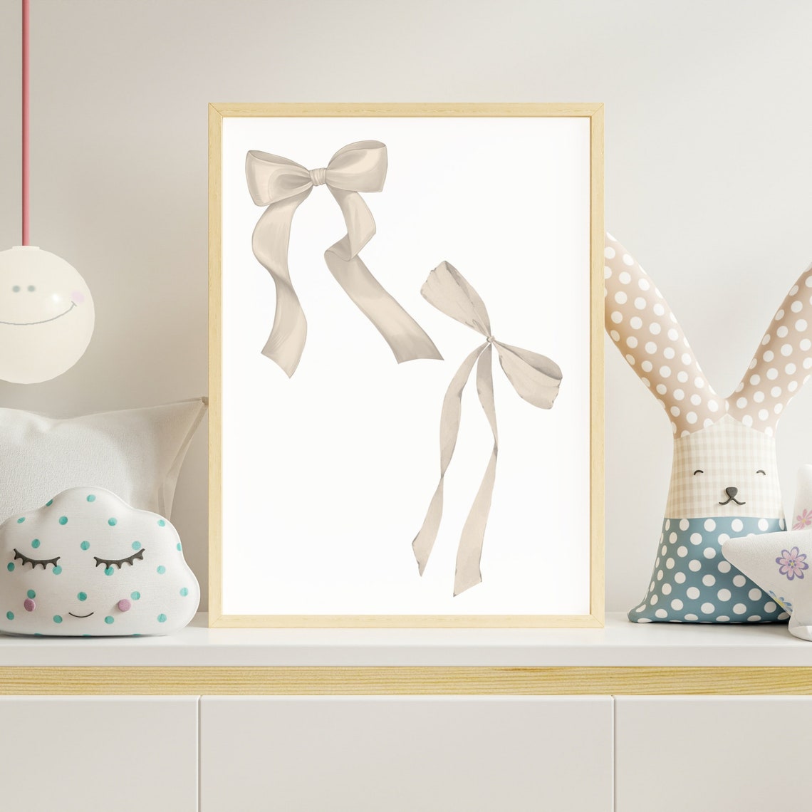 Beige Ribbon Bows Pair Minimalist Coquette Nursery Art Poster - Image 5