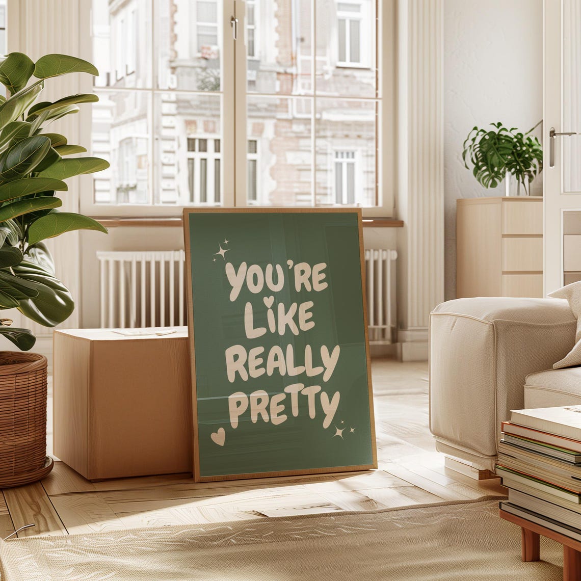 Youre Like Really Pretty Sage Green Sparkle Girly Quote Poster - Image 3