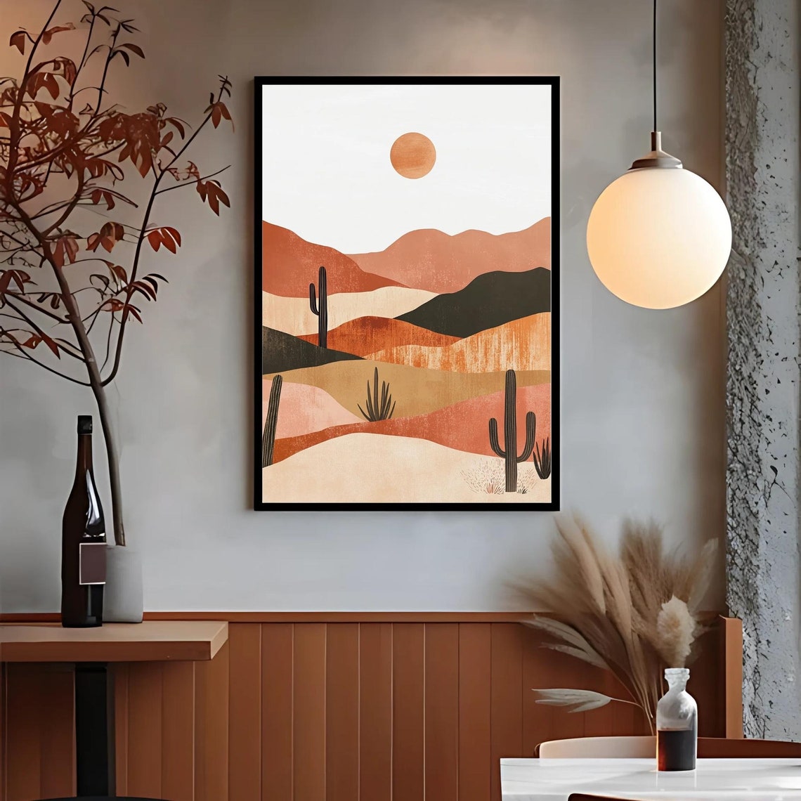 Boho Desert Sunset Saguaro Cactus Dunes Southwestern Landscape Poster