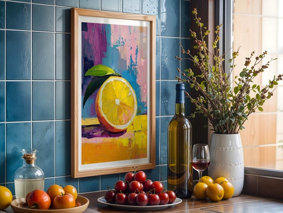 Abstract Lemon Oil Painting Print Modern Kitchen Art