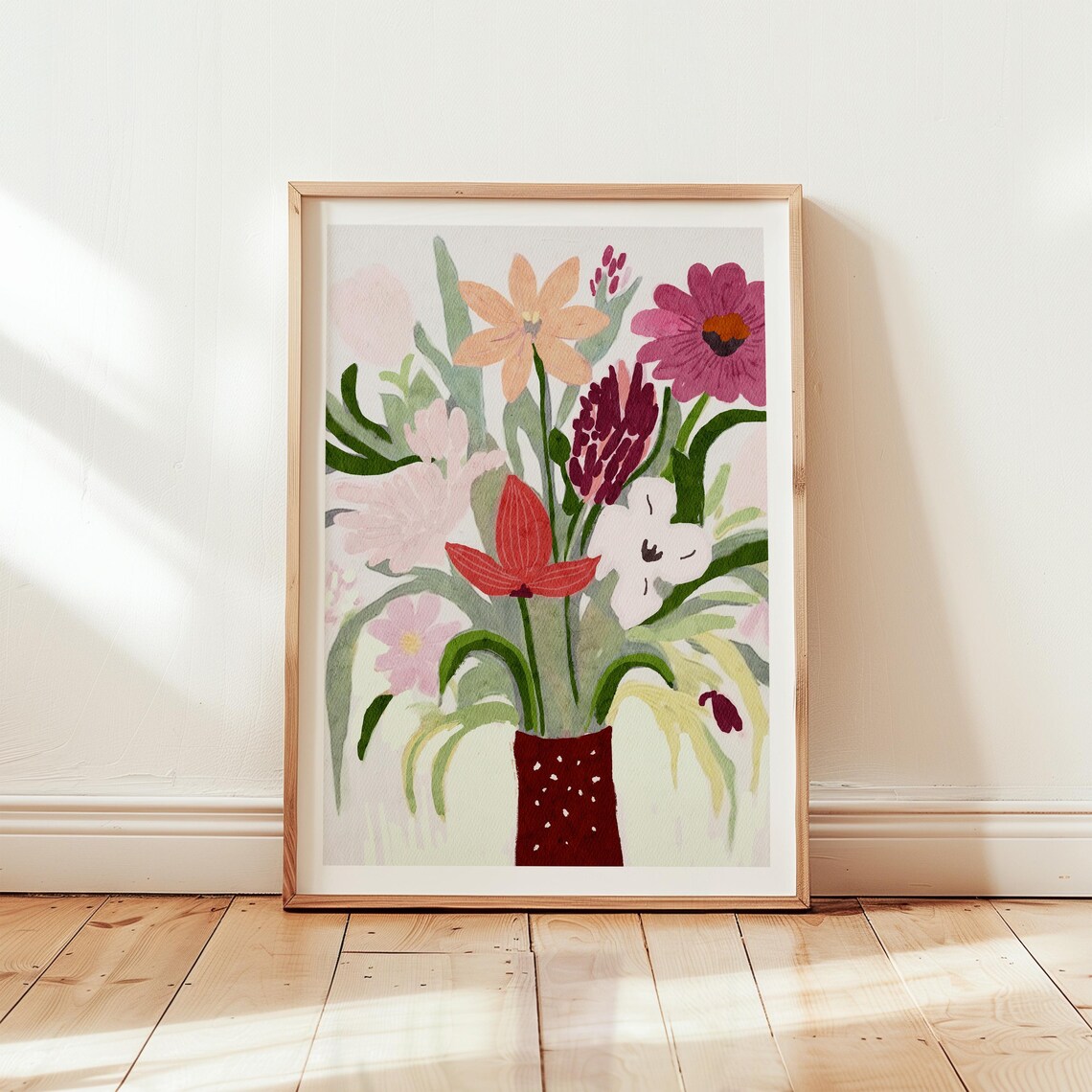 Colorful Wildflower Bouquet in Red Vase Watercolor Floral Poster - Image 2