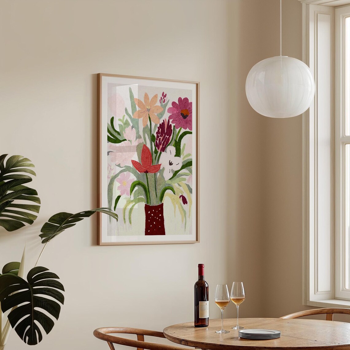 Colorful Wildflower Bouquet in Red Vase Watercolor Floral Poster - Image 4
