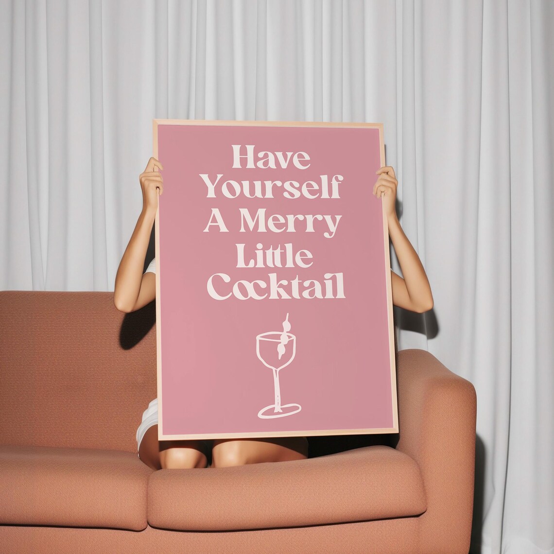 Have Yourself A Merry Little Cocktail Pink Typography Wine Bar Poster - Image 2