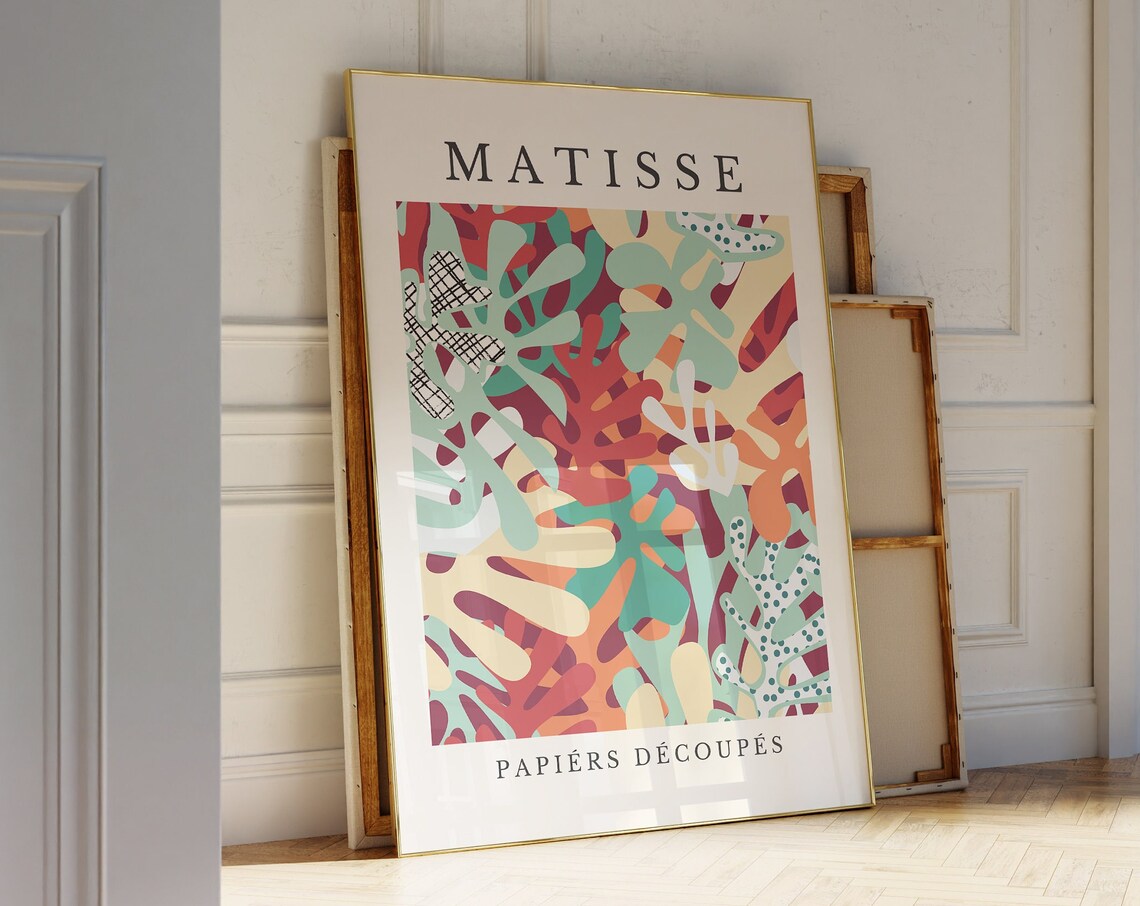 Matisse Papiers Decoupes Red Green Coral Leaves Dots Art Poster
